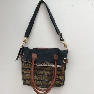 Mona B canvas denim folding crossover bag